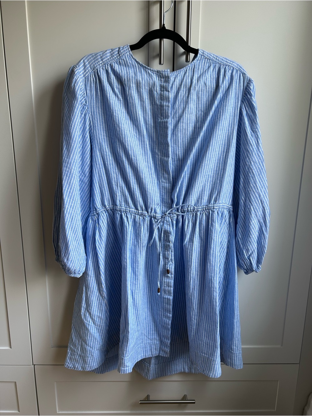 H&M Light Blue and White Striped Long Sleeve Dress
